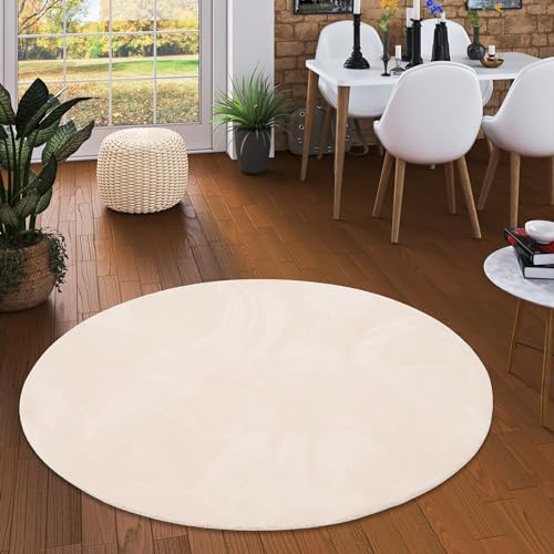 Pergamon Luxus Super Soft Kunstfell Teppich Pearl Einfarbig – Wohnzimmer, Rund & Eckig