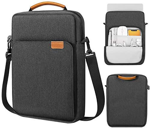 MoKo 13.3-14 Inch Laptop Sleeve Bag Fits MacBook Pro M3/M2 14 2023, MacBook Pro 13 M2, Air 13.6 M3/M2,Tab S8 Ultra 14.6,Handle Carrying Case with Shoulder Strap, Black & Gray