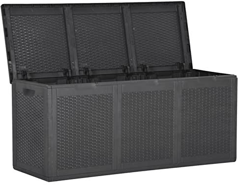Keketa Garten Aufbewahrungsbox Kissenbox Auflagenbox Gartenbox Gartentruhe Wetterfest Kissentruhe Aufbewahrungstruhe für Balkon Garten Terrasse 270 L Schwarz Rattan-Optik