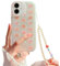 NITITOP Compatible for iphone 12 Case, Cute Cartoon Love Bear Peach with Heart Beaded Lanyard Wrist Strap for Women Girls, Shell Pattern Soft TPU- Pink Bear