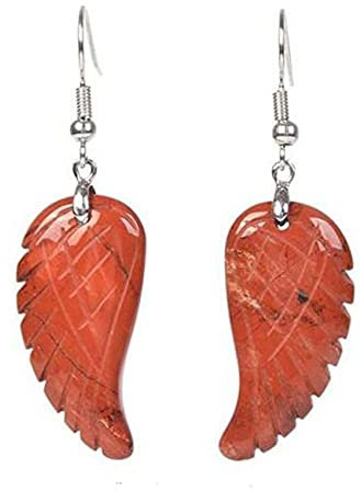 Natürliche Geschnitzte Kristall-Quarz-Stein-Ohrringe, Amethyste, roter Jaspis, Engelsflügel, baumelnde Haken-Stein-Ohrringe, roter Jaspis, Einheitsgröße