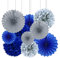 Vsosfiza Papier Dekoration Blau und Silber,Hängender Papier Pompons und Papier fächer Blau Silbrig,Seidenpapier Pompons und Papierfächer für Hochzeit,Geburtstag,Party(10 Stück)