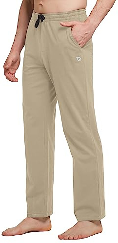 BALEAF Men's Sweatpants Casual Lounge Cotton Pajama Yoga Pants Open Bottom Straight Leg Male Sweat Pants with Pockets Khaki S