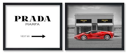 Poster Master Prada-Poster, 2-teilig, modischer Druck, Prada-Schild, Kunst, Lamborghini-Kunst, exotische Auto-Kunst, Geschenk für Auto-Enthusiasten, Fashionista, schicke Dekoration für Schlafzimmer,