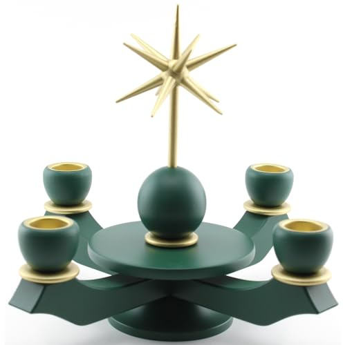 Seiffener Volkskunst Enzmann & Meyer | echt erzgebirgischer Weihnachtsleuchter | Weihnachten Tischdeko Adventsleuchter mit Stern | 20x20x21 cm | grün