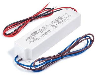 KOLORENO Netzgerät LED Mean Well - Hutschienen Netzteil mit 12V, 35Watt, 3A, LPV-35-12 - Schutzart IP67 - Hutschienen Netzteil LED-Rail - Überspannungsschutz - Passivkühlung - 30x40x150mm