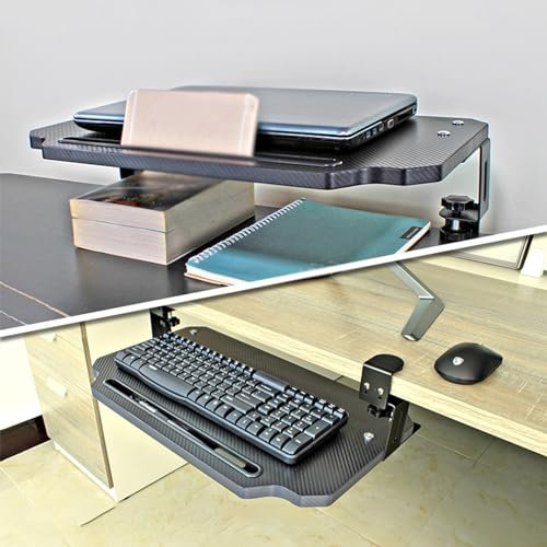 GAMAK Bandeja Teclado Bajo Mesa Extraible, Bandeja para Teclado Debajo del Escritorio con Abrazadera C para Escritorio Estante Giratorio Diseño Ergonómic (Color : Black, Size : 60cm)