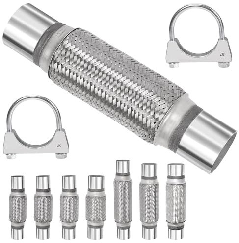 Swpeet 3 pièces 2,2 x 7,9 pouces tuyau d'échappement long avec 2,2 pouces échappement U - clip Kit, type universel tuyau d'échappement double tresse en acier inoxydable