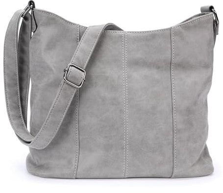 irisaa Handtasche Damen Hobo Schultertasche, Medium Umhängetasche praktische Henkeltasche mit vielen Fächern, Vintage Look mit Reißverschluss, DKB Farbe:Grau