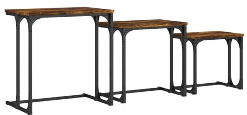 vidaXL Tables Console Gigognes 3 pcs, Bouts de Canapé, Tables d'Appoint, Meubles de Salon Entrée Couloir, Industriel, Chêne Fumé Bois d'Ingénierie