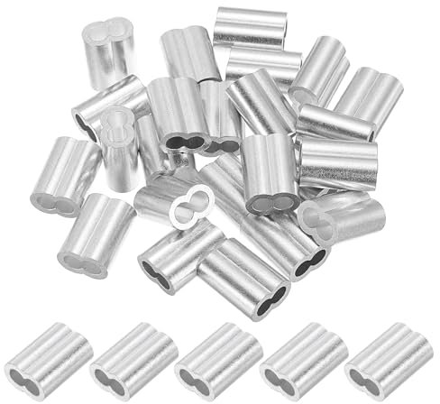 PATIKIL Manchons de Boucle de Sertissage en Aluminium 3/16 /5 mm, 24 Embouts de Sertissage de Câble, Boucles de Manchons de Câble Métallique pour Gréement de Garde-Corps, Ton Argent