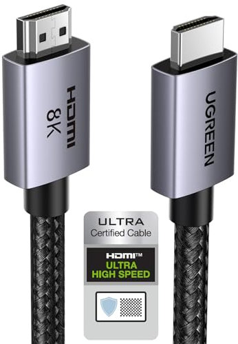 UGREEN HDMI 2.1 Kabel 10K 8K 60Hz 4K 240Hz 165Hz 144Hz 120Hz 48Gbit/s High Speed, HDMI Kabel 2.1 Ultra HD eARC HDR 10+ HDCP Dolby Vision VRR kompatibel mit Mac mini M4/PS5/ Xbox-Serie X/Laptop(0.5M)