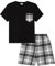 Pyjama court à carreaux écossais noir et blanc pour enfants, Noir , 12-13 ans