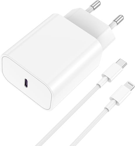 Pack Chargeur Rapide Original et Câble USB C to Lightning [MFi Certifié] 20W pour iPhone 14 Plus/13 Pro Max/12 Mini/11 Pro/XR/XS/SE/8/7/iPad - Adaptateur Secteur Type C 2M
