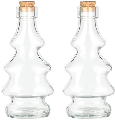 Magic Season Decorative Glass Bottles with Cork Stoppers (4 fl oz. Pine Tree Shaped Glass Bottles / 2 Pcs)