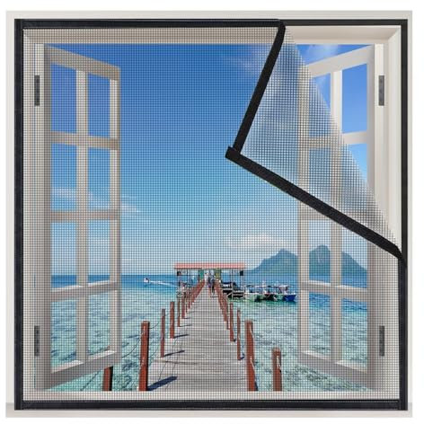 Balkonfenster Rollo 110x120cm Vorhang Fliegengitter Fenster Vorhänge Klettmontage Fenster Mückennetz für BalkonFenster Schiebe Fenster Garage, Schwarz