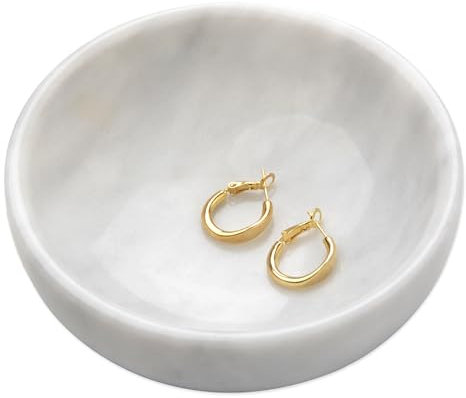 GMYIAK Natural Marble Decorative Bowl, Jewelry Dish Ring Holder, Trinket Dish Decorative Bowl for Display Home Decor Wedding Gift (White)
