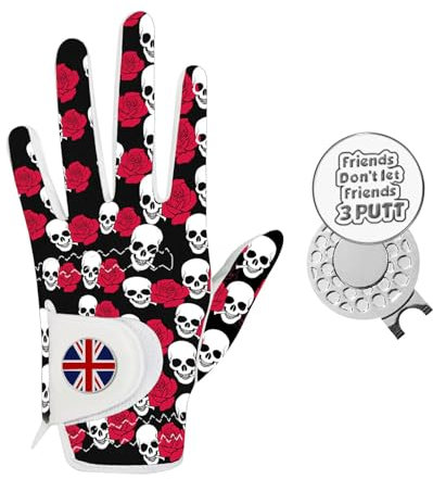 AMRTA Golfhandschuh für Herren, linke Hand, 1 Packung mit 2 Ballmarkern und 1 Kopfclip, Herren-Golfhandschuh, Leder, atmungsaktiv, Allwetter-Griff, Rosa, Größe XL