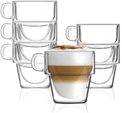 Vialli Design Doppelwandige Thermogläser | 6 x 280 ml | Gläser für Latte Macchiato, Cappuccino, Senso Kollektion, Latte Tassen, Kaffeetassen, Kaffeegläser, Hitzebeständiges Glas, Transparente