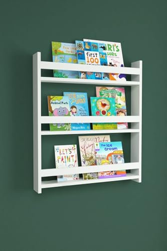 gowoll Bücherregal Kinder Wandregal Weiß 79x74 cm mit 3 Ablagen, Montessori Buch Regal Kinderzimmer Möbel, Deko Bookshelf Organizer Kinderregal