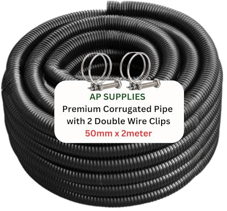 AP Supplies Flexible Pond Hose 50mm x 2m, Black, 2 Clips