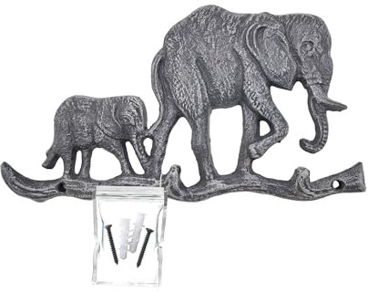 your castle Hakenleiste Tiermotive: Elefanten Dekorativer Wandhaken Garderobenhaken Kleiderhaken aus Gusseisen, mit drei Haken, ca. 22 x 13 cm