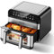 Heißluftfritteuse mit Sichtfenster 10L, Doppel Heissluftfritteuse mit 2 Kammern, XXL 8-in-1 Airfryer, Smart Touchscreenund Timer-Funktion, Gesunde Friteuse ohne Öl und fettarmes Kochen, 2400W.