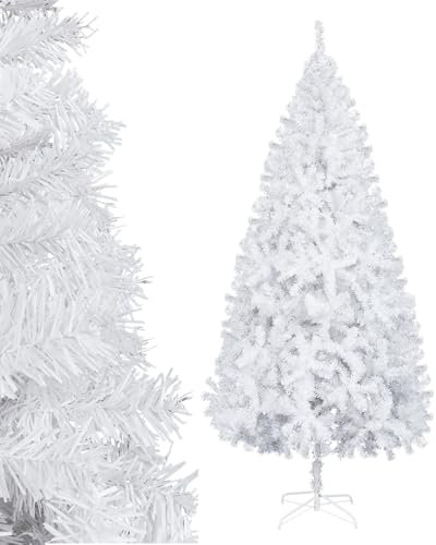 LALAHO Künstlicher Weihnachtsbaum Weiß 210 cm - Weihnachtsbaum mit Metallständer, Naturgetreu, dichte Zweige, flammhemmendes PVC, Geeignet für Wohnungen, Büros, Geschäfte und Hotels