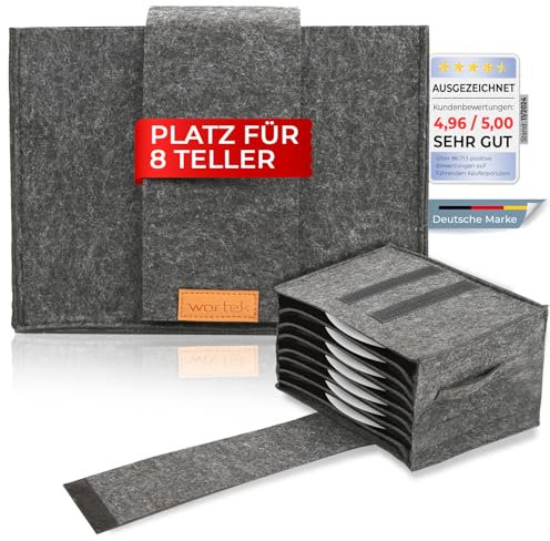 wortek Camping Tellerhalter Wohnmobil Zubehör Innen, Filztasche für 8 Teller, Camping Geschirr Aufbewahrung, Camping Zubehör Wohnmobil Gadgets, Schrank Organizer