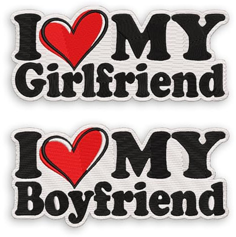 VOTANTA (2 PCS) - I Love My Girlfriend Boyfriend Patch, Funny Lovers Patches, Valentine Gifts for Couple Sew On Embroidered Iron-On Patches for Clothing Backpack Hat Jacket Jean | 3 inch