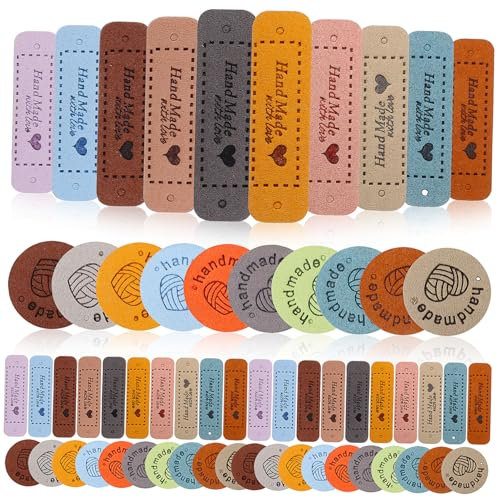 TOPPERFUN Handgefertigte Lederanhänger Und Geprägte Strick Und Häkeletiketten 60 Stück Bunte Nähetiketten Mit Löchern Für Kleidung Und Selbstgemacht Projekte