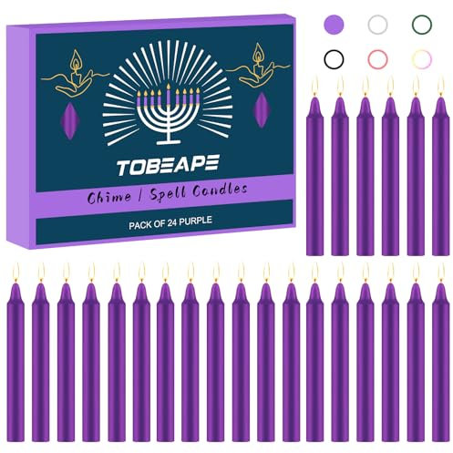 Tobeape Candele per incantesimi, 24 candele viola, alte 10,2 cm, non profumate, mini candele coniche per stregoneria, altare wiccan, strumenti magici, rituali, preghiera, meditazione e decorazione per