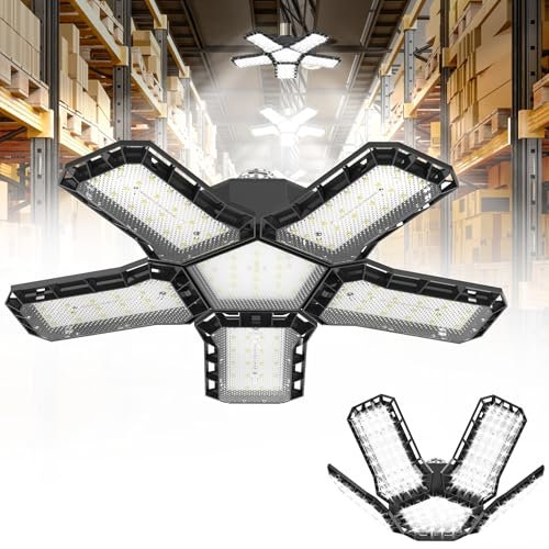 HENGMEI 72W LED Garagenleuchten Werkstattlampe Garagenbeleuchtung 6500K Superhelles Hängen Werkstatt Deckenlampe mit 5 Verstellbaren Paneelen, 1 PCS