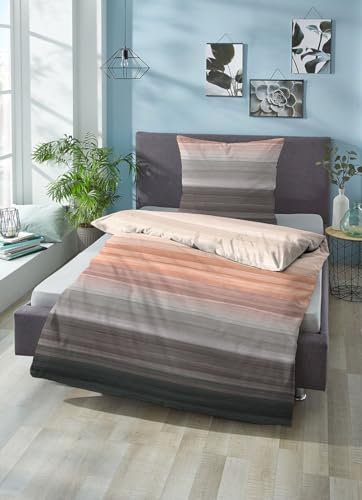 Sympathica Satin Bettwäsche schmale Streifen Terra grau 155x220 cm