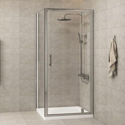 760 x 760mm Square Pivot Door Shower Enclosure with Stone Shower Tray 6mm Safety Tempered Glass & Side Panel Cubicle Door Screen