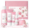Allony Sakura Ensemble de Soins du Visage, Coffrets de Soins pour la Peau, Coffret Soin Visage Femme, Hauttäglich Hautpflege Set mit Cleanser, Sérum, Toner, Creme Yeux, Crème-5-Set