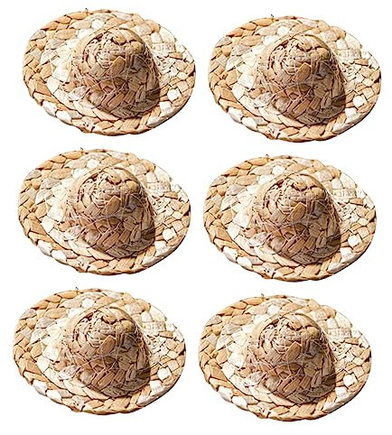 UTHCLO Mini Straw Hats Cocktail Picks 6pcs Small Decorative Straw Hat Ornaments for Cocktail Glasses Bar Party Wine Cup Decors