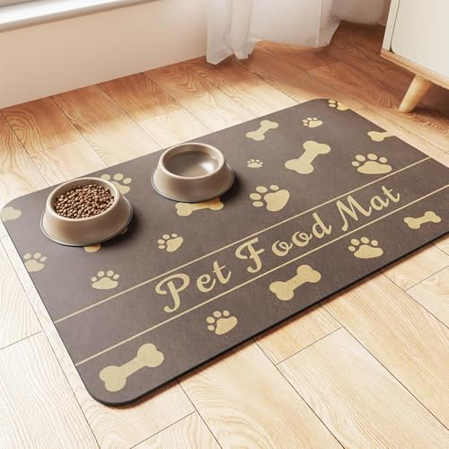 Pet Food Bowl Mat, Cat Dog Muddy Paws Mat Super Absorbent Pet Mats for Food and Water, Non Slip Small Dog Food Mat, Washable Feeding Mats for Dogs and Cats (Brown, 30 x 50 cm)
