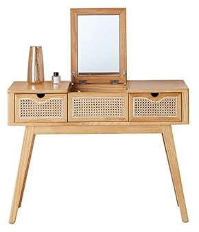 GUERNSEY Waschtisch Zum Anziehen Holz Frisierkommode Home Wabi-Sabi Stil Rattan Frisierkommode Einfacher Schreibtisch Schminktische
