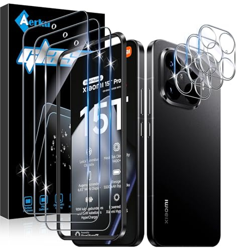 Aerku Schutzfolie für Xiaomi 15T Pro für Panzerglas mit Kameraschutz | 3x Schutzglas und 3x Kamera Schutz und Montage Rahmen, 9H HD Klar Anti-Kratzen, Anti-Bläschen Panzer Schutz Folie