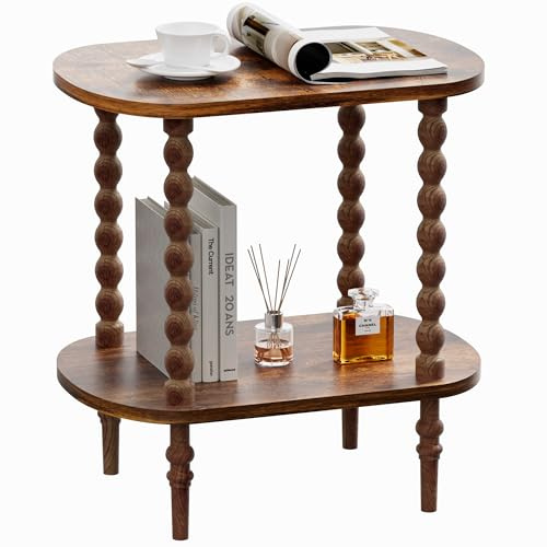 Beafaoo Side Table, 2-Tier End Tables, Small Coffee Table, Wooden Side Tables for Living Room, Bedroom, Small Spaces, 42 * 30 * 52CM, Brown