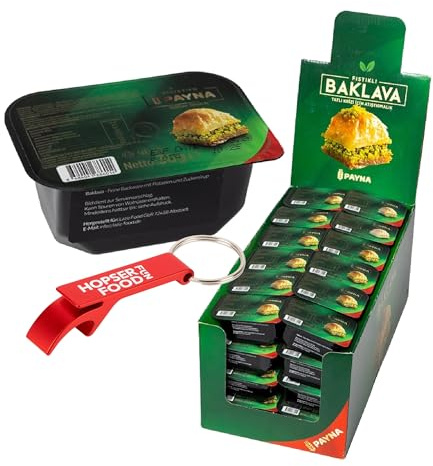 Display Komplett Payna Pistazien Baklava 48 x 30 g – Verführung aus der Türkei! Snack2Go plus Gratis Flaschenöffner Hopser Funfood