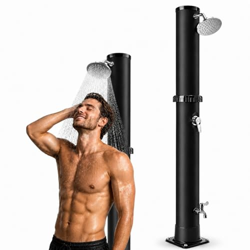 Bsteciar Ducha Solar Exterior, Ducha Piscina para Jardín con Cabezal de Ducha y Grifo Regulación de Temperatura y Presión para Jardín, Camping y Piscina (35L)