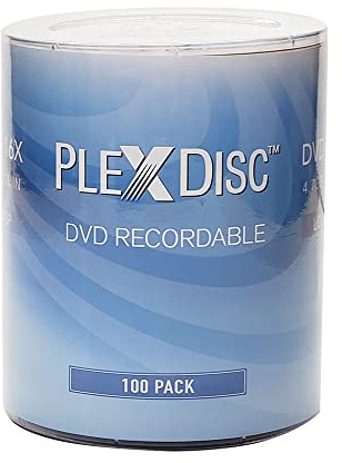 PlexDisc DVD-R 4.7GB 16x Branded Logo Recordable Media Disc - 100 Disc (No Container) FFP, Writable Blank DVDs for Movies, Music, Data Files - Blank DVD Discs 100 Pack
