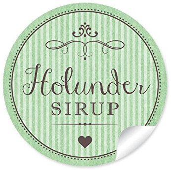 24 STICKER: Holunder Sirup 24 Edle Etiketten im Retro-Vintage-Style in zartem Grün mit Herz • Format 4 cm, rund, matt für selbst gemachten Holundersirup für Gastgeschenke, Geburtstage, Hochzeit