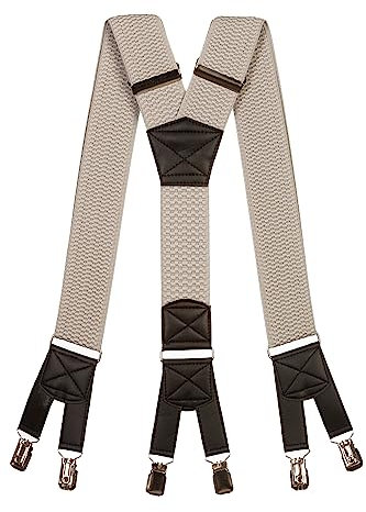 Olata 6 Clip Herren Hosenträger/extra breite Y-Hosenträger – 5 cm. Hellgrau