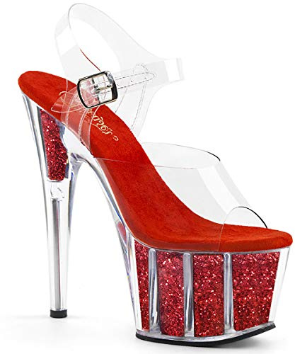 Pleaser Damen Adore-708g Sandalen, Clear/Red Glitter Inserts, 41 EU