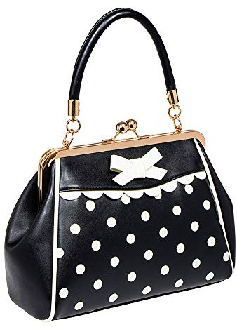 Banned Apparel verrückt Vintage 50s Rockabilly gepunktet retro Handtasche - Schwarz/Weiß