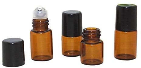 FSSTUD 25 Pcs Bouteilles à Huile Essentielle en Verre Vide Roll-on Flacon Ambré 2 ML