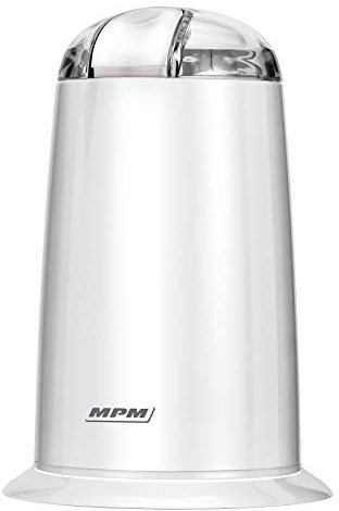 MPM MMK-07 Elektrische Kaffeemühle, Kleine, Samen, Gewürze und Nüsse, Doppelklinge aus Edelstahl, Mahlgeschwindigkeit min, Kapazität 40g, 140W, Weiß, 140, Plastic, 40 milliliters
